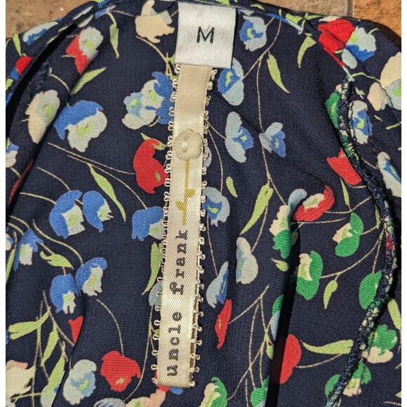 Uncle Frank Black Floral Mini Dress M Flutter Sleeve Keyhole Back Cottagecore - Picture 2 of 6